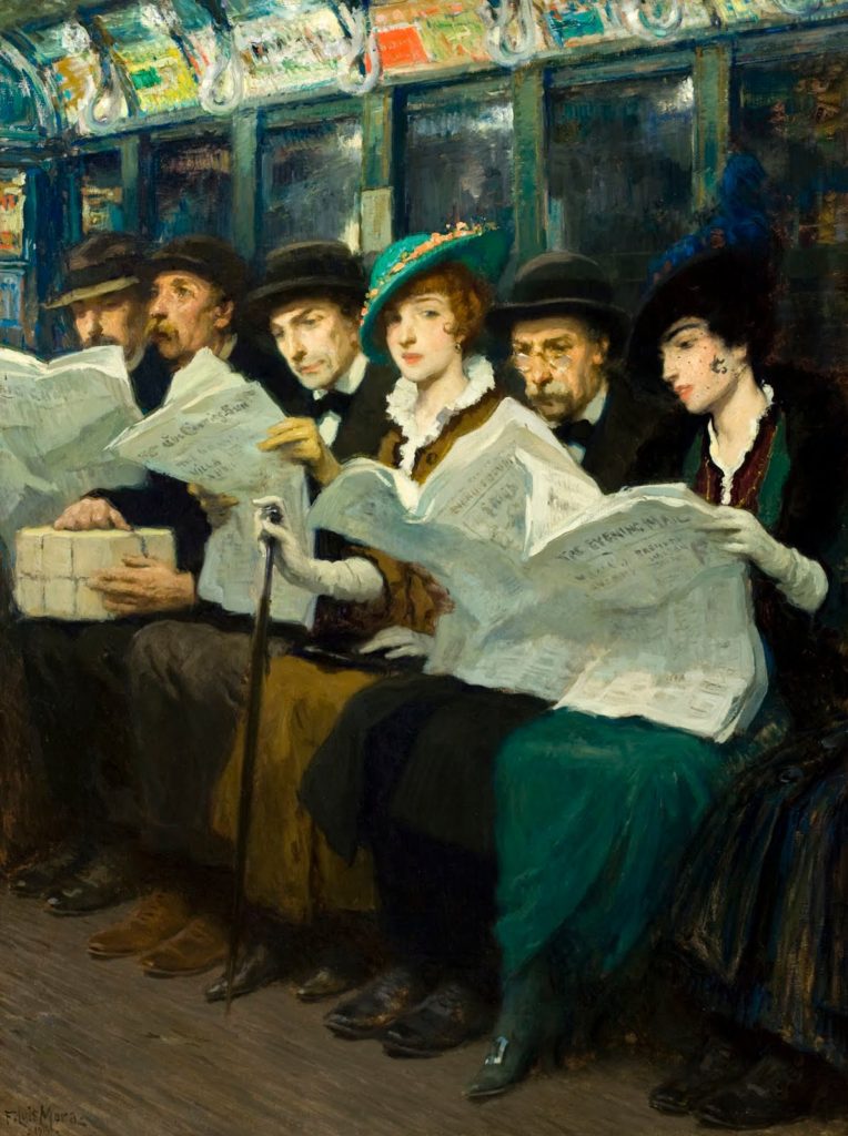 Subway riders in NYC // Francis Luis Mora, 1914