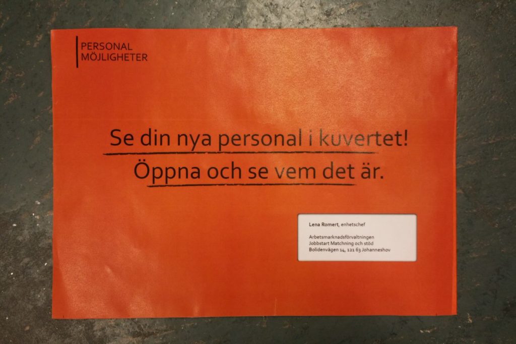 Kuvertet till min jobbansök för mitt nuvarande jobb inom Stockholms Stad.