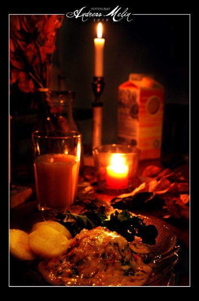 Middag: Torsk i ugn med PuriolÃ¶k, persillia och ost sÃ¥s, samt potatis och sallad